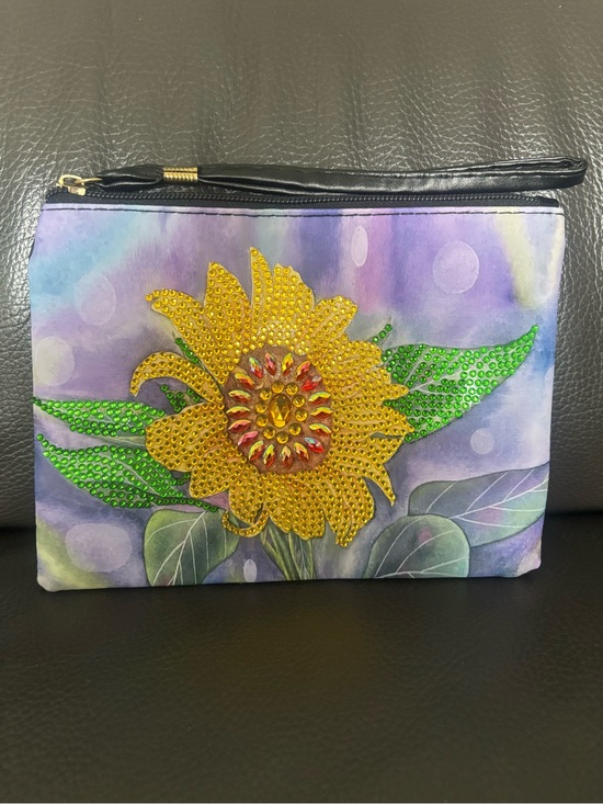 Hand Crafted Handbags - Hand Crafted Rhinestone Sunflower Wristlet Clutch (sealed)